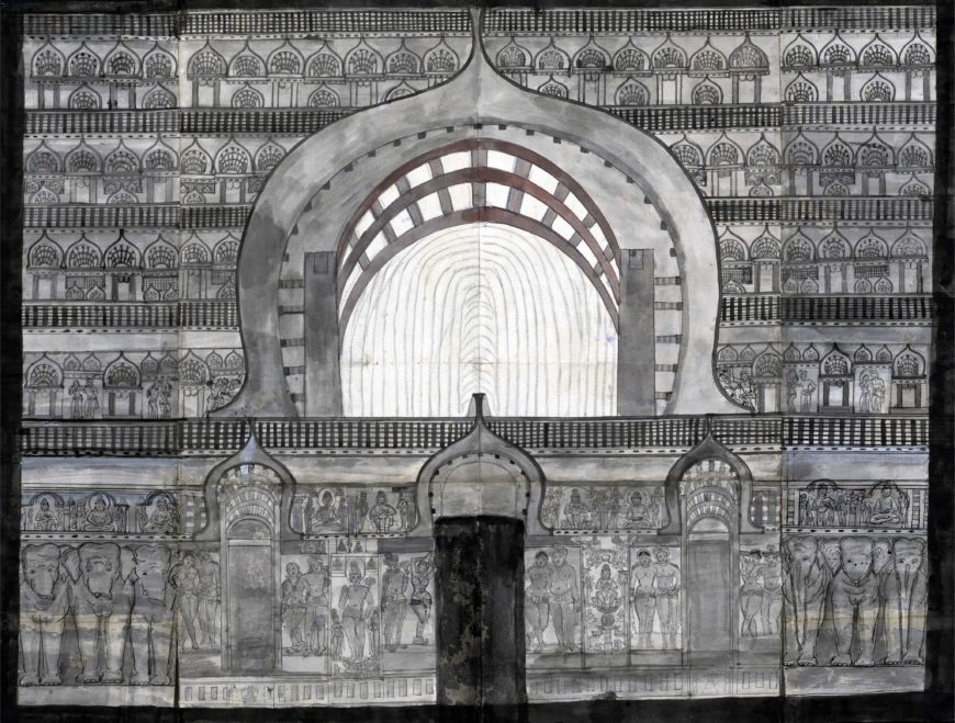 Gangaram Tambat, Temple at Ekvera (Karle), ca. 1793. Gray wash, watercolor, pen and black ink, and black chalk on paper, 64.1 x 84.5 cm. Yale Center for British Art, New Haven, Connecticut