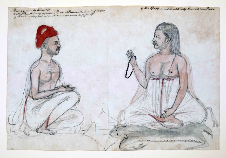 Gangaram Tambat, Self-Portrait of the Artist Gangaram with his Guru, Maharashtra, ca. 1790 (detail). Watercolor on paper, 25 x 36.2 cm. British Library, London, Add. Or. 4145