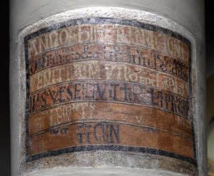 Column with painted inscription, Sant Climent (Saint Clement in Catalan), outside the village of Taüll, Boí valley, Spain (photo: Anabelle Gambert-Jouan)