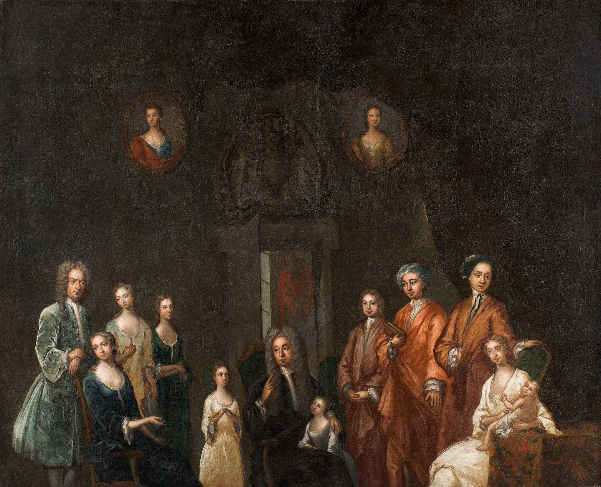John Smibert, Portrait of Sir Francis Grant and His Family, 1718, oil on canvas, 127 x 1041.4 inches (SCAD Museum of Art)