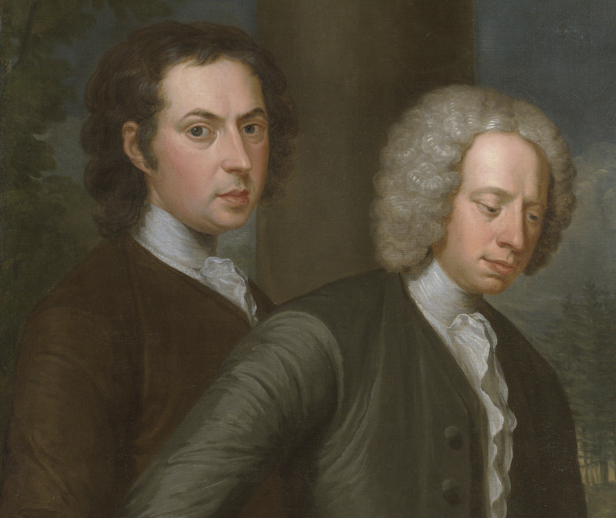 The artist (left) and John James or Richard Dalton (detail), John Smibert, The Bermuda Group, 1728, reworked 1739, oil on canvas, 176.5 x 236.2 cm (Yale University Art Gallery, New Haven)