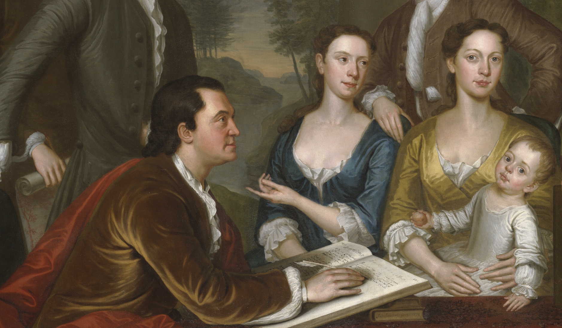 John Wainwright, Anne Foster and Miss Handcock (detail), John Smibert, The Bermuda Group, 1728, reworked 1739, oil on canvas, 176.5 x 236.2 cm (Yale University Art Gallery, New Haven)