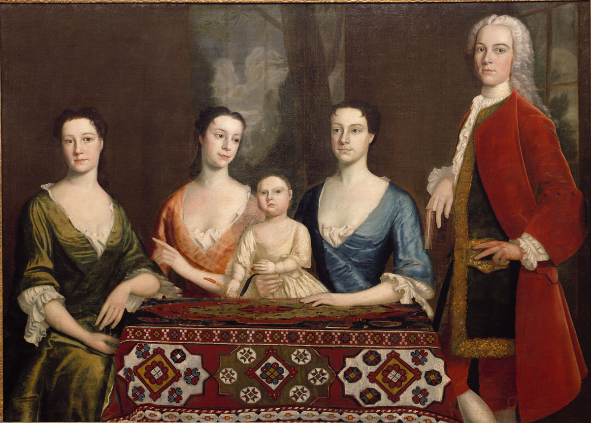 Robert Feke, Isaac Royall and Family, 1741, oil on canvas, 56 3/16 x 77 ¾ inches (Harvard Law School Library, Cambridge)