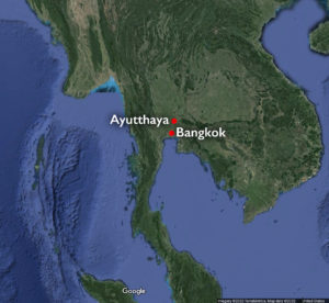 Map of Thailand with Bangkok and Ayutthaya (underlying map © Google)
