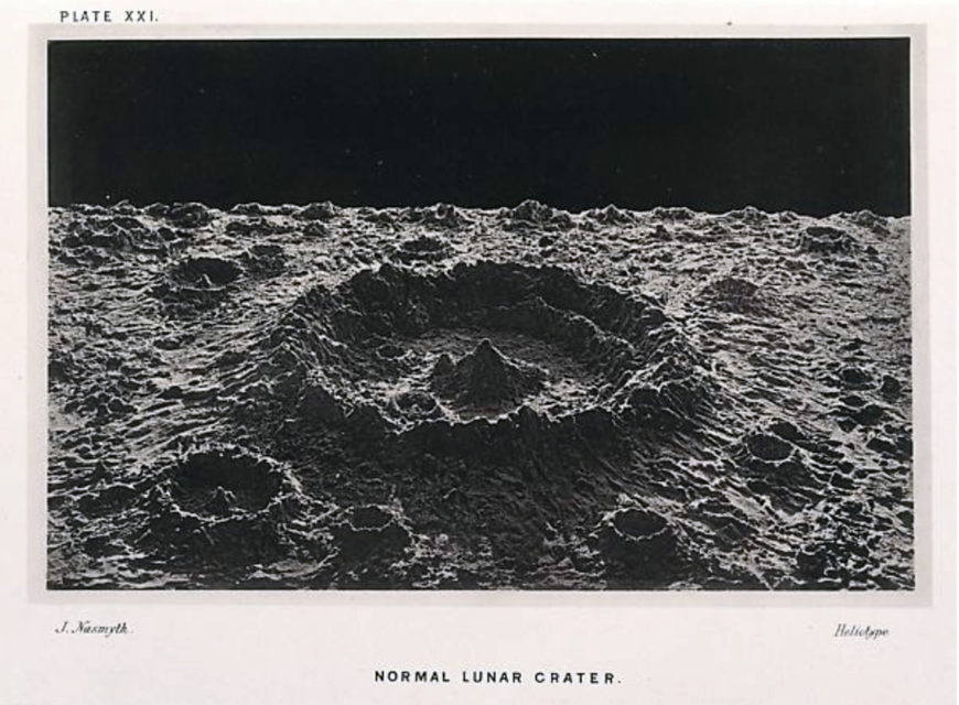 James Nasmyth, Normal Lunar Crater, in The Moon: Considered as a Planet, a World, and a Satellite, 1874, heliotype, 28.5 × 23 cm (The Metropolitan Museum of Art)