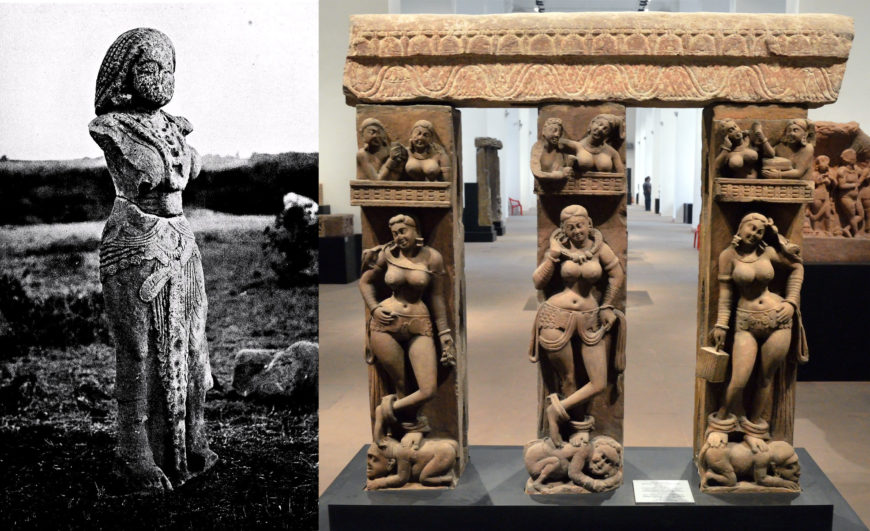 Left: Yakshi, from Besnagar, Madhya Pradesh, 2nd Century B.C.E., Indian Museum, Kolkata; right: Bhutesvara Yakshis, Mathura, 2nd century CE. Indian Museum, Kolkata