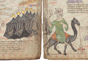 Nomad and his tents (Sheets 3A-B), Catalan Atlas, Elisha ben Abraham Cresques, 1375, Majorca (Bibliothèque Nationale de France)