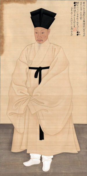 Portrait of Seo Jiksu, Yi Myeonggi and Kim Hongdo, Joseon Dynasty (1796), Ink and colors on silk, 148.8 × 72.4 cm, Treasure 1487