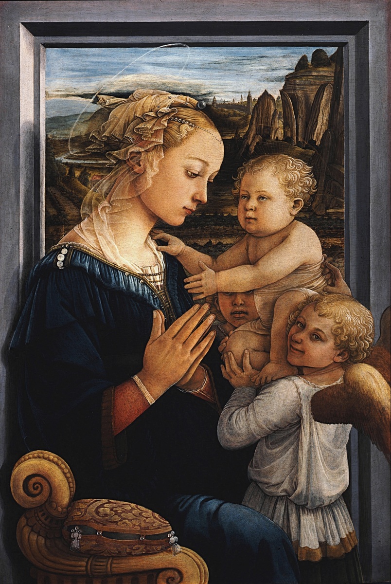 Fra Filippo Lippi, Madonna and Child with Two Angels, c. 1460–65, tempera on panel, 95 x 63.5 cm (Galleria degli Uffizi, Florence)