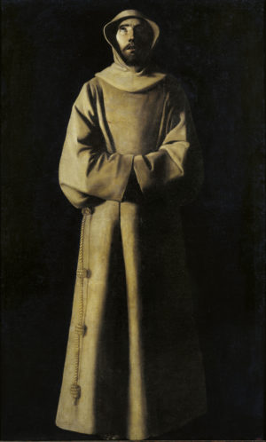 Francisco de Zurbarán, Saint Francis of Assisi According to Pope Nicholas V's Vision, c. 1640, oil on canvas, 110.5 x 180.5 cm (Museum Nacional d'Art de Catalunya, Barcelona, Spain)