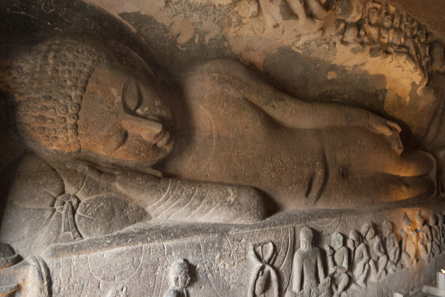 Reclining Buddha, Cave 26, Caves at Ajanta, India, c. 200 B.C.E.–650 C.E. (photo: Shriram Rajagopalan, CC BY 2.0)
