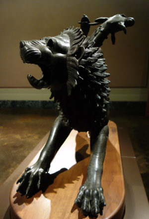 Chimera of Arezzo, c. 400 B.C.E., bronze, 129 cm in length (Museo Archeologico Nazionale, Florence; photo: Steven Zucker, CC BY-NC-SA 2.0)