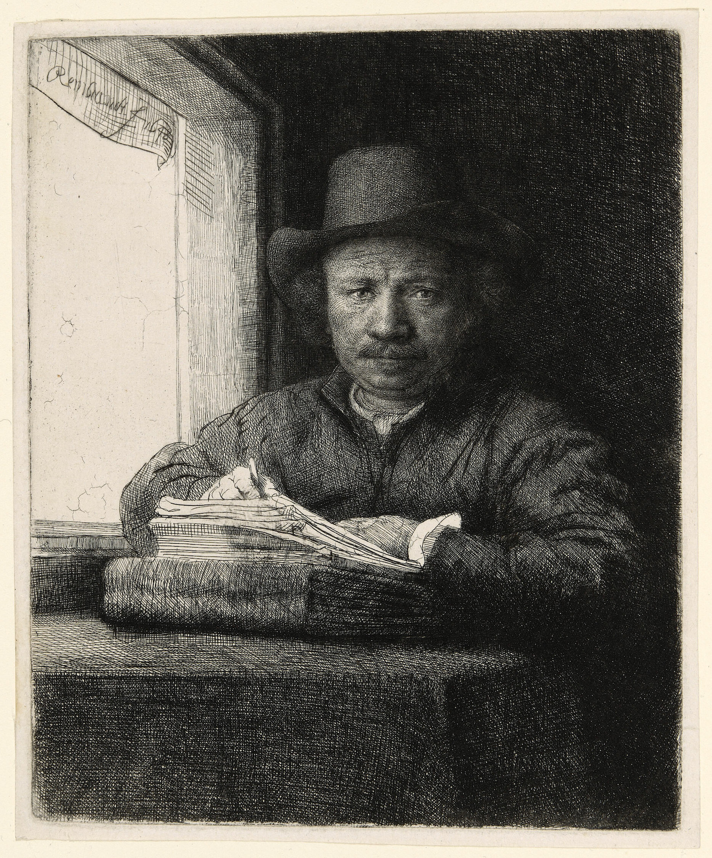 Rembrandt van Rijn, Self-Portrait Drawing at a Window, 1648, etching, drypoint and burin on ivory laid paper, 15.6 x 13 cm (Art Institute of Chicago)