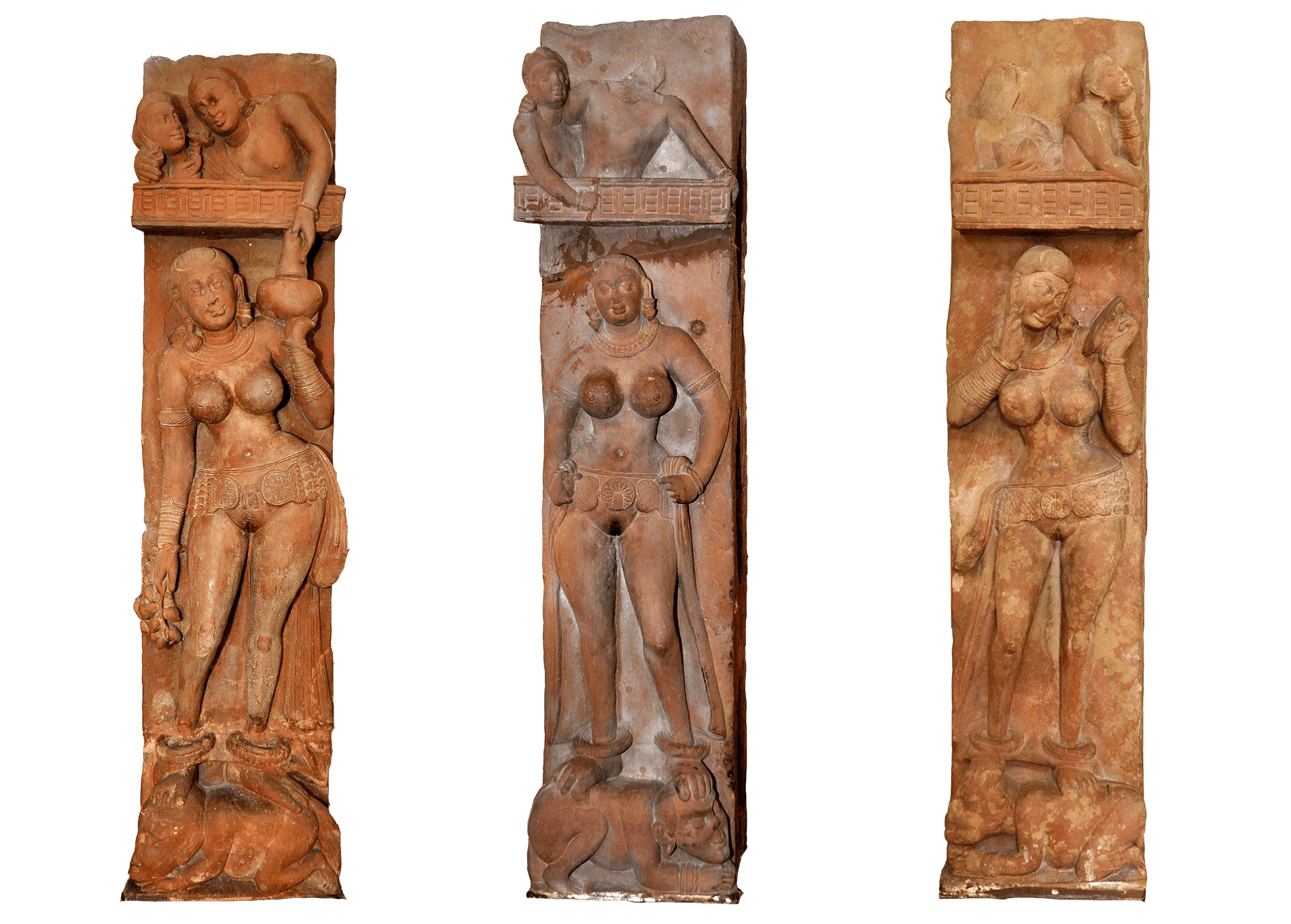 Bhutesvara Yakshis, 2nd century C.E., red sandstone, 64 inches high (Mathura Museum, India; photos: Biswarup Ganguly, CC BY 3.0)