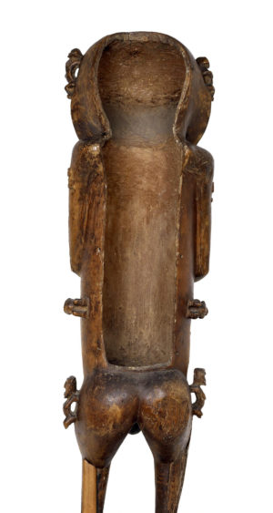 Carved wooden figure known as A’a (view with open back), late 18th century C.E., hardwood, possibly pua, 117 cm high, Raiatea, Rurutu, Austral Islands, French Polynesia © The Trustees of the British Museum