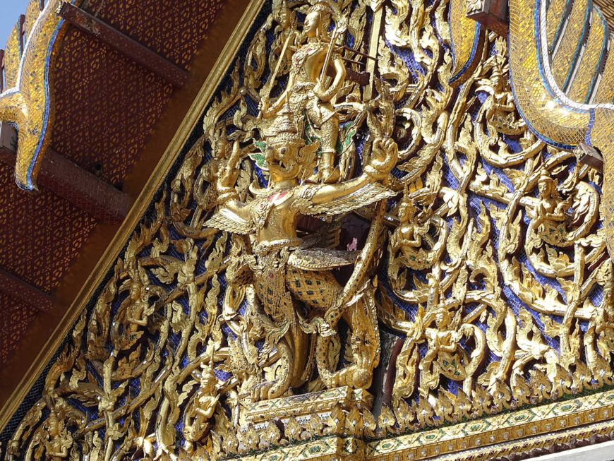 One of the pediments of the Ubosot, depicting the god Narayana on the back of a Garuda, Wat Phra Kaew, Bangkok, Thailand (photo: ErwinMeier, CC BY-SA 4.0)