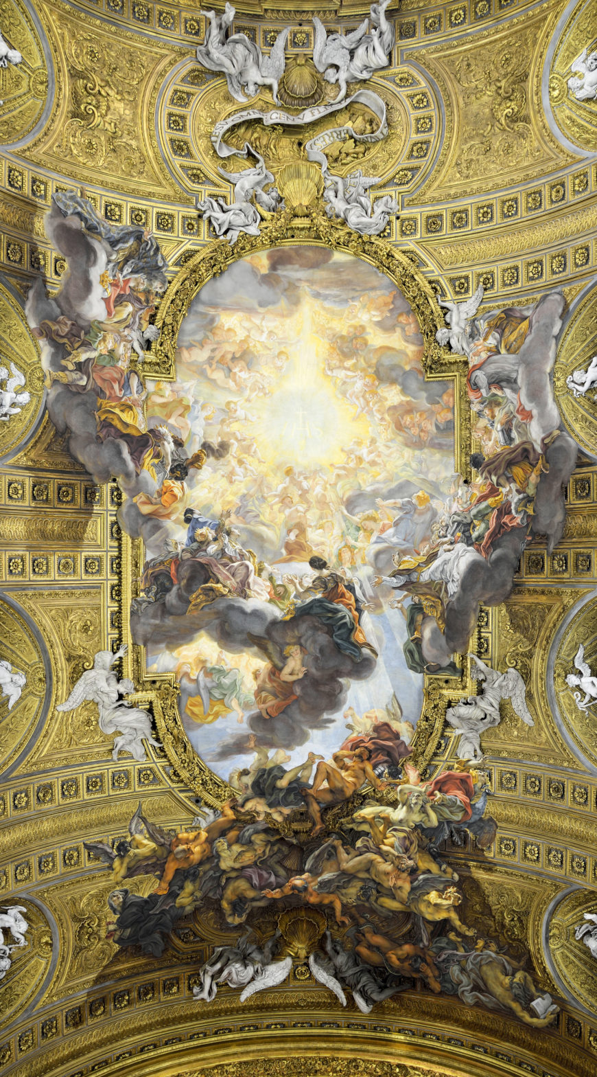 Giovanni Battista Gaulli, also known as il Baciccio, The Triumph of the Name of Jesus, 1672–85, Il Gesù ceiling fresco (Rome, Italy)
