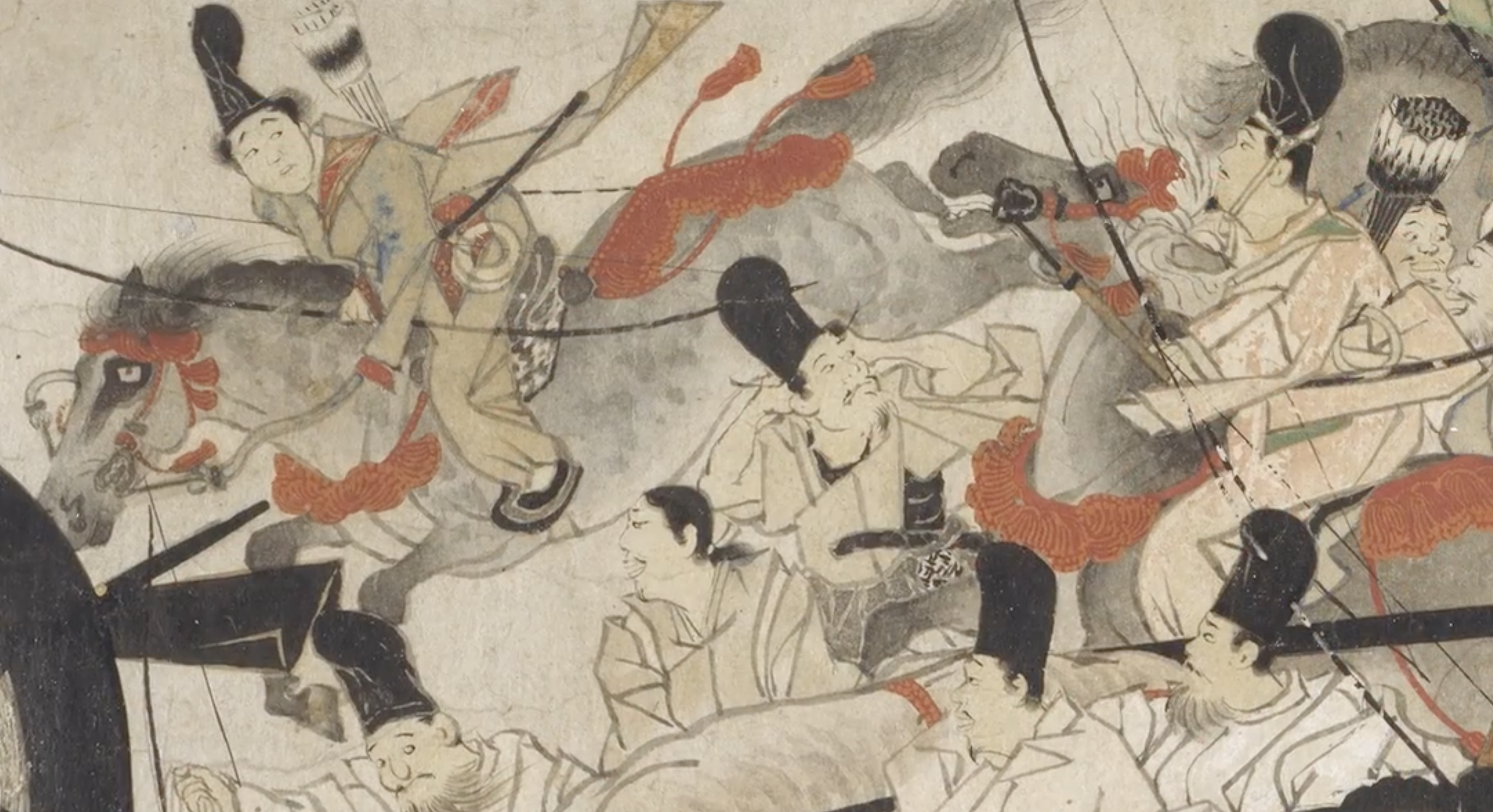 Archers fleeing(detail), Night Attack on the Sanjô Palace, Illustrated Scrolls of the Events of the Heiji Era (Heiji monogatari emaki) Japanese, Kamakura period, second half of the 13th century, 45.9 x 774.5 x 7.6 cm (Museum of Fine Arts, Boston)