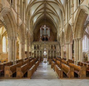 Pulpitum (an ornate screen in medieval churches that separates the choir from the nave, often supporting a loft for readings or music) and choir of Southwell Minster, Nottinghamshire, England (photo: Diliff, CC BY-SA 3.0)