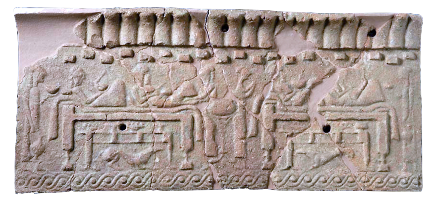 Banquet Plaque (detail) from Poggio Civitate, early 6th century B.C.E., Etruscan, terracotta (Antiquarium di Poggio Civitate Museo Archeologico, Murlo, Italy)