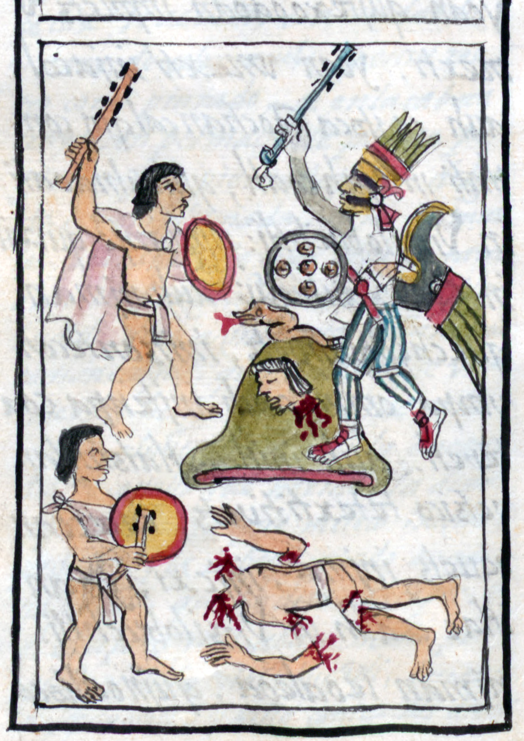 Illustration of the Battle of Coatepec from Bernardino de Sahagún, General History of the Things of New Spain (The Florentine Codex), 1575–77, volume 1, page 420 (Library of Congress, World Digital Library)