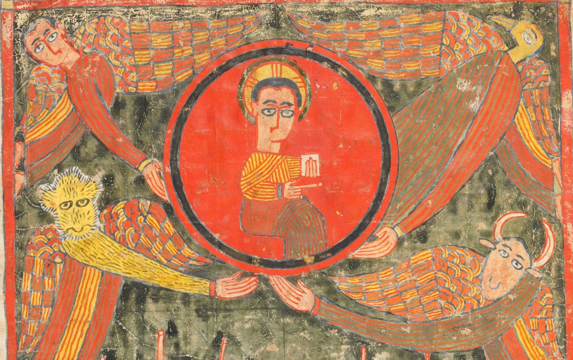 Christ (detail), Illuminated Gospel, Amhara peoples, Ethiopia, late 14th–early 15th century, parchment (vellum), wood (acacia), tempera and ink, 41.9 x 28.6 x 10.2 cm (The Metropolitan Museum of Art, New York)