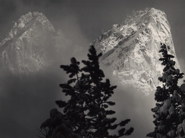 Ansel Adams, Eagle Peak and Middle Brother, Winter, Yosemite National Park, negative 1968; print 1980, gelatin silver print, 25.4 x 33.8 cm (The J. Paul Getty Museum, © The Ansel Adams Publishing Rights Trust)