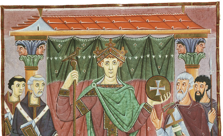 Ruler portrait of Otto III (f.24), Gospels of Otto III, c. 1000, ink, gold, paint, parchment, 33.4 x 24.2 cm (Bayerische Stattsbibliothek, Munich, Clm.4453)