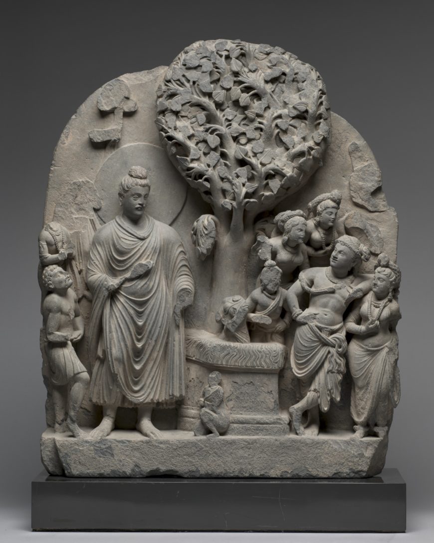 Siddhartha at the Bodhi Tree, c. 100–200, schist, 73.7 x 57.2 cm, Gandhara (Pakistan) (The Cleveland Museum of Art)