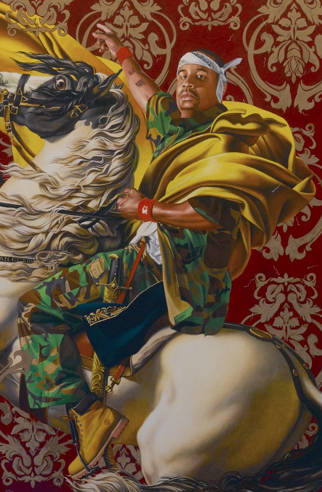 Detail of central figure, Kehinde Wiley, Napoleon Leading the Army over the Alps, 2005, oil on canvas, 274.3 x 274.3 cm (Brooklyn Museum of Art, New York) © Kehinde Wiley