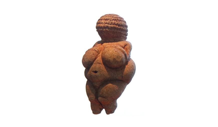 Venus of Willendorf, c. 24,000–22,000 B.C.E., limestone, 11.1 cm high (Naturhistorisches Museum, Vienna; photo: Steven Zucker, CC BY-NC-SA 2.0)