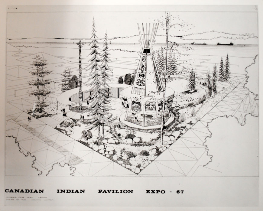 Unrealized design concept for the Indians of Canada Pavilion. March 1966 (© Government of Canada, reproduced with the permission of Library and Archives Canada, Library and Archives Canada / Canadian Corporation for the 1967 World Exhibition)