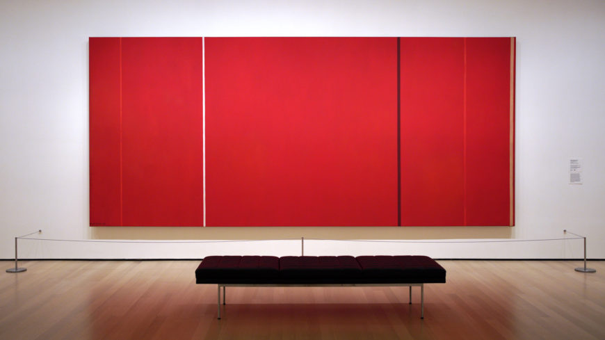 Barnett Newman, Vir Heroicus Sublimis, 1950–51, oil on canvas, 242.2 x 541.7 cm (The Museum of Modern Art, New York; photo: Steven Zucker, CC BY-NC-SA 2.0) © Barnett Newman Foundation