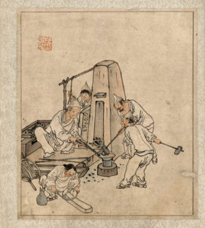 Vividly depicting diverse people and motifs, Kim’s works are a veritable time capsule allowing us to travel back and experience life during the Joseon period. “A Blacksmith’s Workshop” from Kim Hongdo, album of genre paintings, 18th century, Joseon Dynasty, 39.7 × 26.7 cm, Treasure 527 (National Museum of Korea)