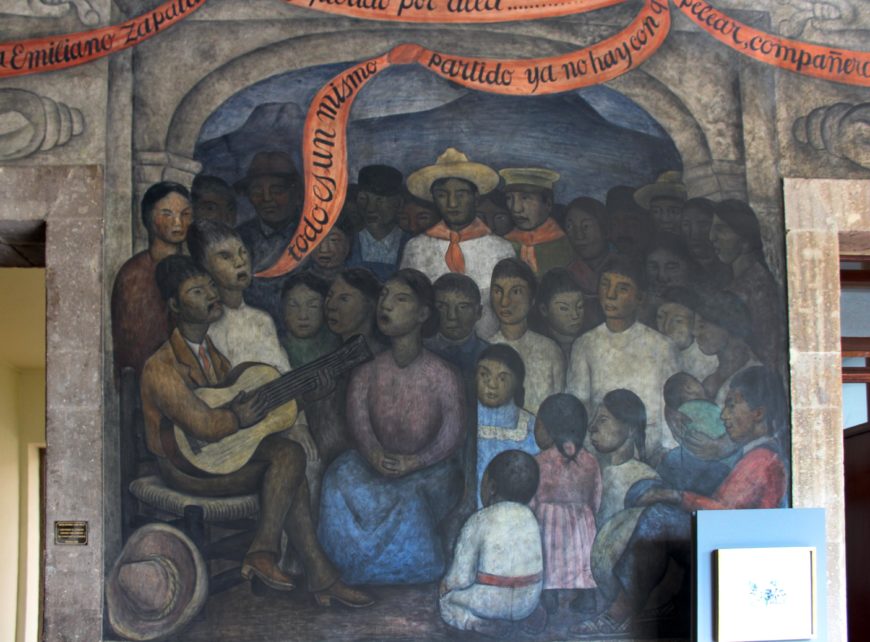Diego Rivera, beginning of the "Corrido of the Agrarian Revolution," Court of the Fiestas, third floor, mural in the Secretaría de Educación Pública, Mexico City (photo: Megan Flattley, CC BY-NC-SA 2.0)