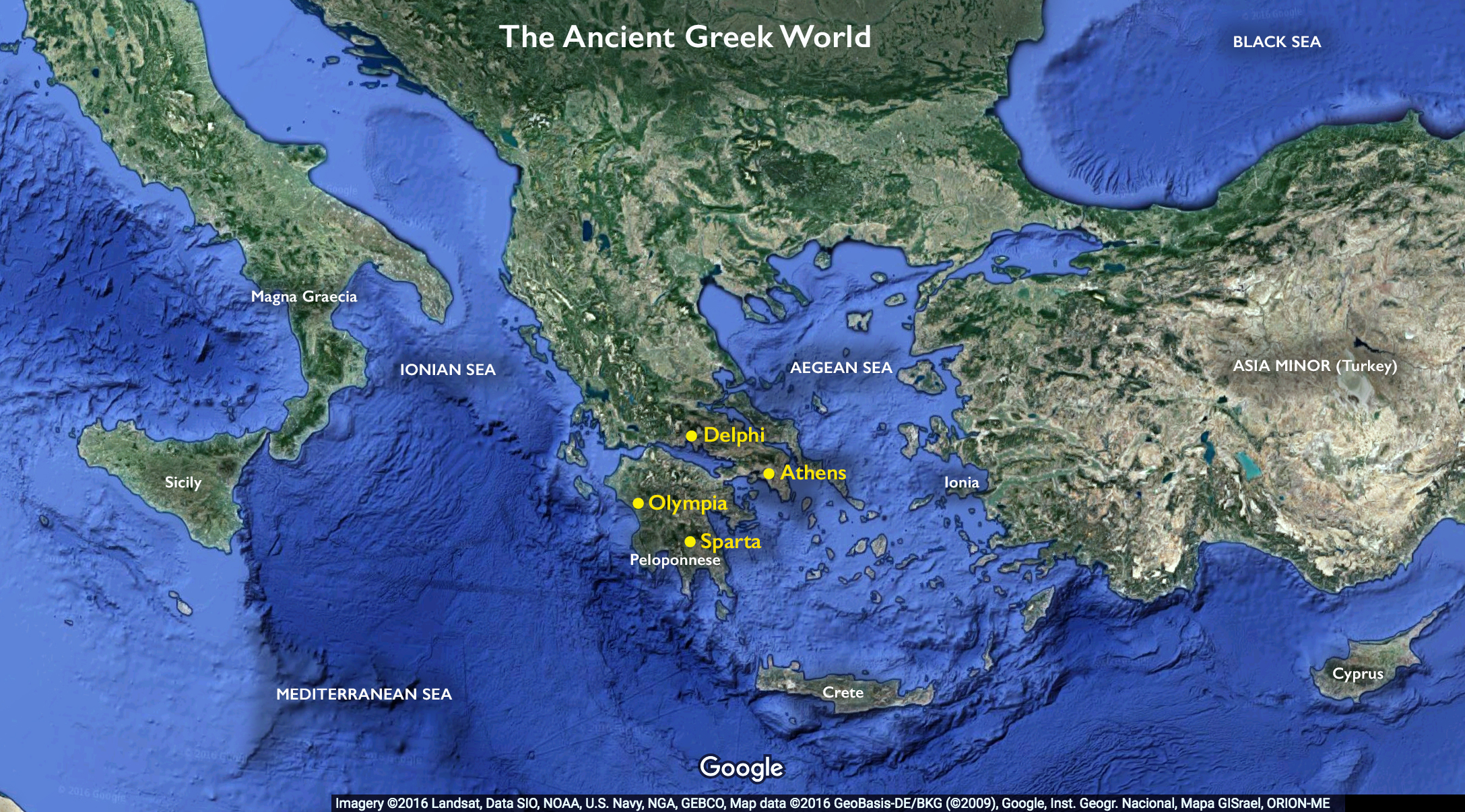 Ancient Greek world map (underlying map © Google)