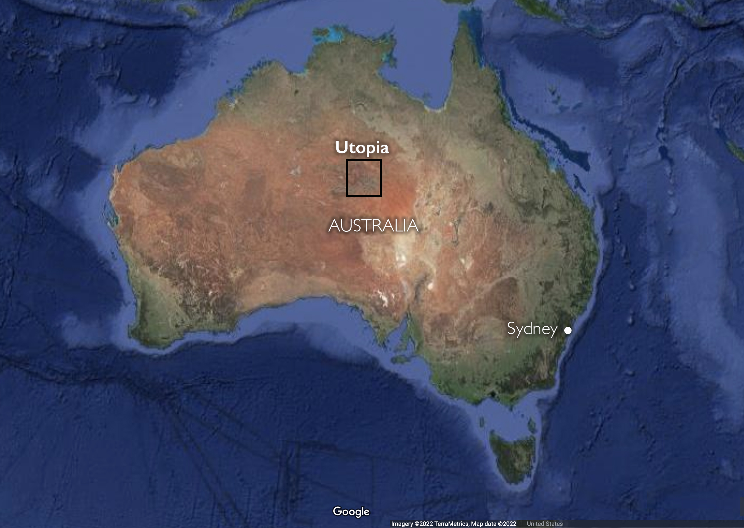 Map of Utopia in Australia (underlying map © Google)