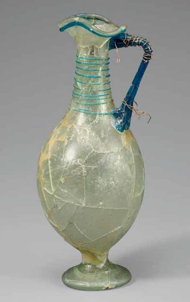 Phoenix-shaped glass vessel, Roman (made in Syria), from the 5th-century (Silla) South Mound of Hwangnamdaechong Tomb in Gyeongju, South Korea (National Museum of Korea)