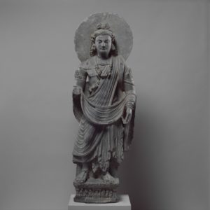 Standing Bodhisattva Maitreya (Buddha of the Future), c. 3rd century, gray schist, 163.2 x 53.3 x 20.3 cm, Gandhara (Pakistan) (The Metropolitan Museum of Art)