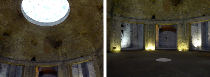 Left: Severus and Celer, the dome of the octagon room, Domus Aurea, Rome, c. 64–68 C.E. (photo: Rob Larsen, CC BY 2.0); right: Severus and Celer, walls at the octagon room, Domus Aurea, Rome, c. 64–68 C.E. (photo: Rob Larsen, CC BY 2.0)