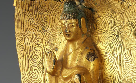 Gilt-bronze Buddha with inscription: “seventh year of <i>yeonga</i>“