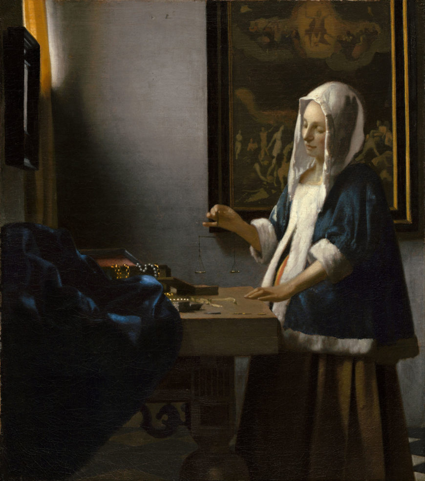 Johannes Vermeer, Woman Holding a Balance, c. 1664, oil on canvas, 39.7 x 35.5 cm (The National Gallery of Art, Washington, D.C.)