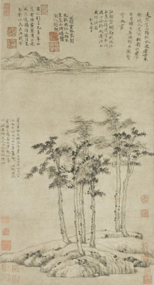 Ni Zan, Six Gentlemen, 1345, hanging scroll, ink on paper, 61.9 x 33.3 cm (Shanghai Museum; photo: Difference engine)