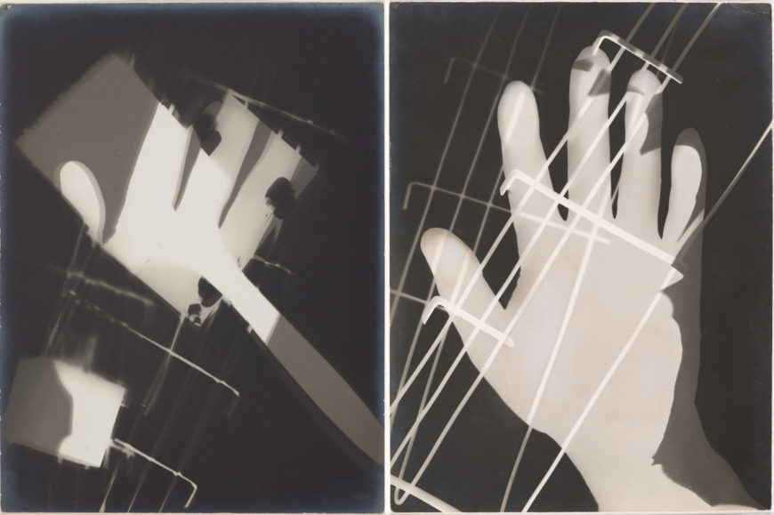 Left: László Moholy-Nagy, Photogram, 1926, gelatin silver print, 23.9 x 18 cm (Museum Folkwang, Essen; photo: Moholy-Nagy Foundation); right: László Moholy-Nagy, Photogram, 1926, gelatin silver print, 23.97 × 17.94 cm (Los Angeles County Museum of Art)