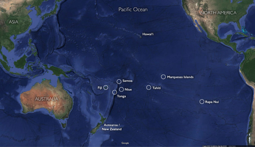 Map of some of the islands of Polynesia (underlying map © Google)