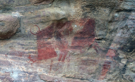 A horned boar, paintings in rock shelter 15, Bhimbetka, India (photo: Bernard Gagnon, CC BY-SA 3.0)