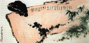 Pan Tianshou, Black Chicken on the Rock, 1948, hanging scroll, ink and color on paper (finger painting), 68 x 136.5 cm (Pan Tianshou Memorial Museum, Hangzhou)