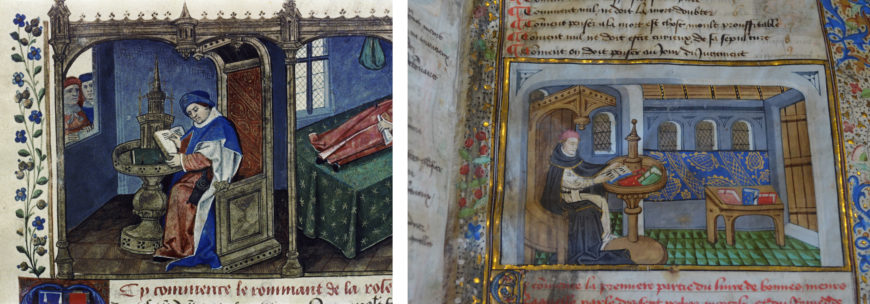Left: Roman de la Rose, probably 2nd half of 15th century, Douce MS 195, fol. 1r (Bodleian Library, Oxford); right: Leiden, Universiteitsbibliotheek, BPL Collection (photo: Erik Kwakkel)