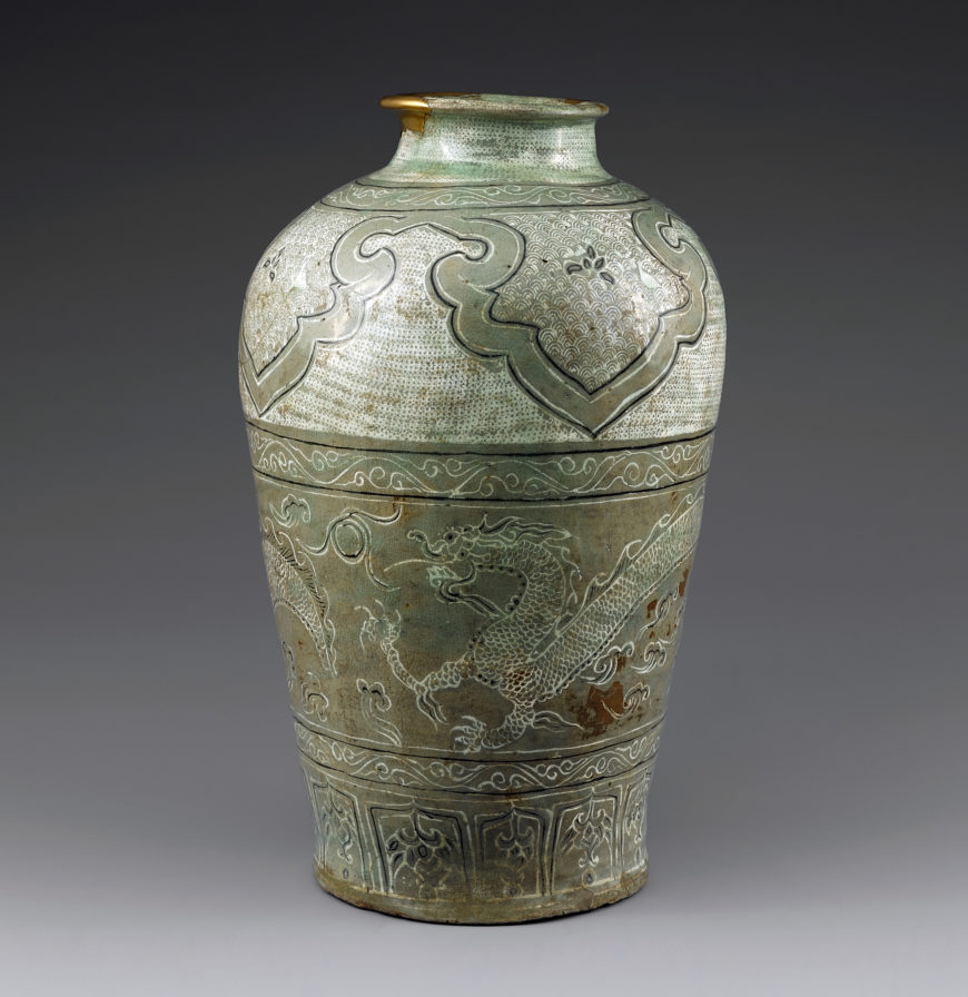 Buncheong Jar with cloud and dragon design