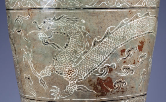 Buncheong Jar with cloud and dragon design